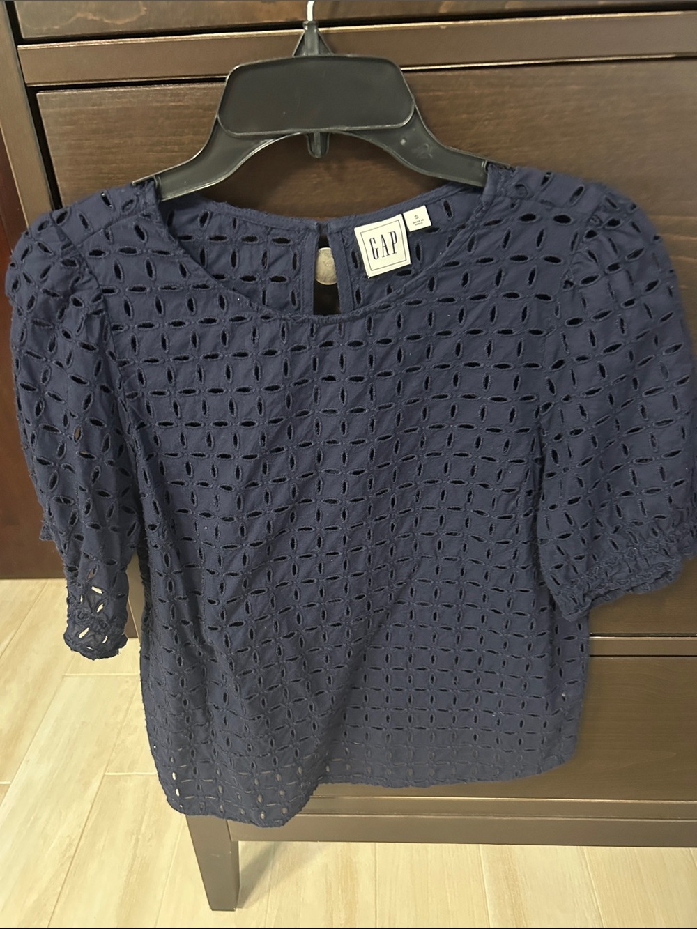 GAP Navy Eyelet Puff-Sleeve Top